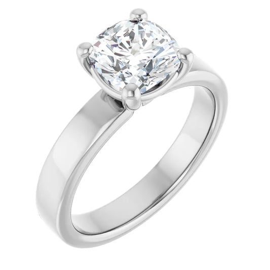 Cushion White Gold Wide Band Solitaire Engagement Ring