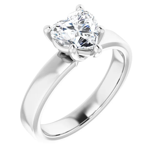 Heart White Gold Wide Band Solitaire Engagement Ring
