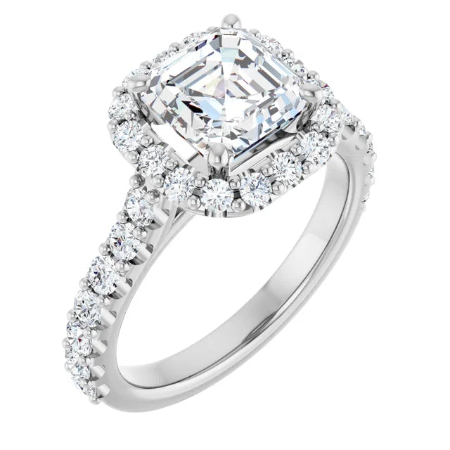 Asscher Halo White Gold Style Engagement Ring