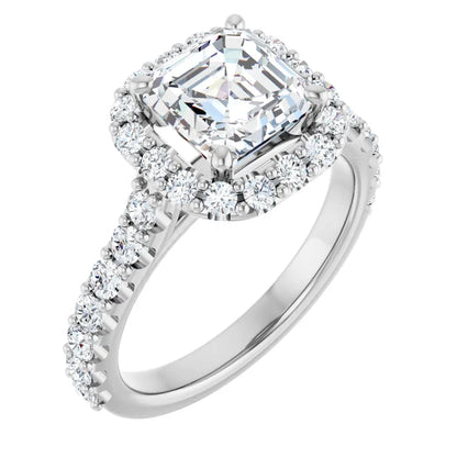 Asscher Halo White Gold Style Engagement Ring