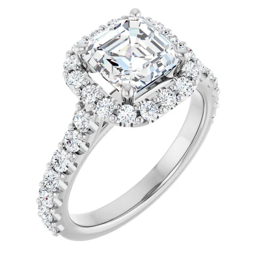 Asscher Halo White Gold Style Engagement Ring
