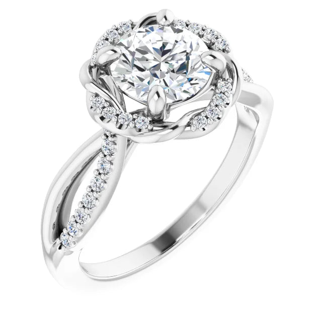 Round Brilliant White Gold Antique Inspired Design Engagement Ring