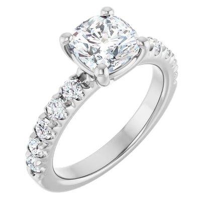 Cushion White Gold Four Claw Set Style Engagement Ring