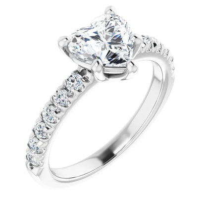 Heart Five Claw Pave White Gold Engagement Ring 