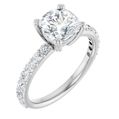 Cushion White Gold Claw Set Style Engagement Ring 
