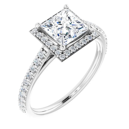 Princess White Gold Halo Lab Diamond Engagement Ring 