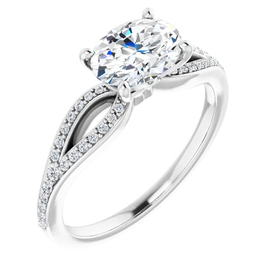 Oval White Gold East West Style Engagement Ring