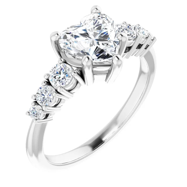 Heart White Gold Multi Stone Accent Style Engagement Ring