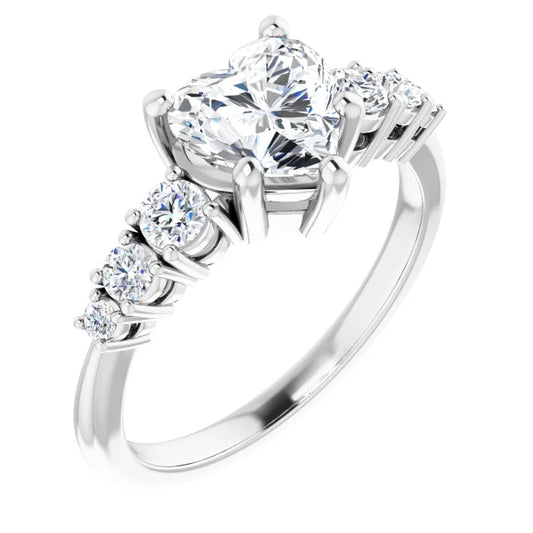 Heart White Gold Multi Stone Accent Style Engagement Ring
