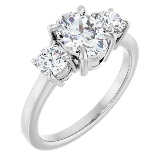Oval White Gold Tri Stone Lab Diamond Engagement Ring 