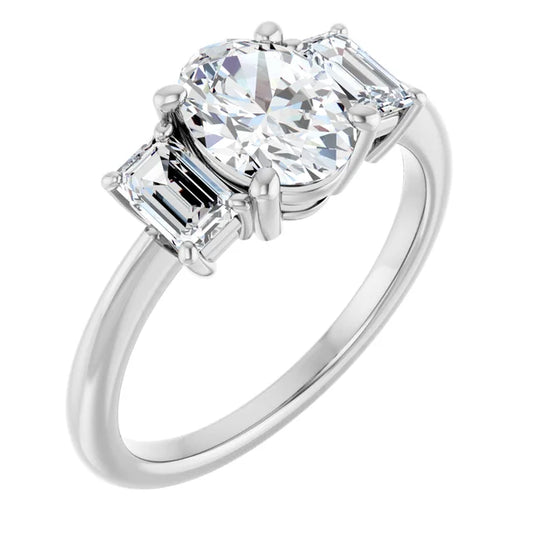 Oval White Gold Tri Stone Lab Diamond Engagement Ring