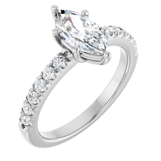 Marquise Six Claw Pave White Gold Engagement Ring 