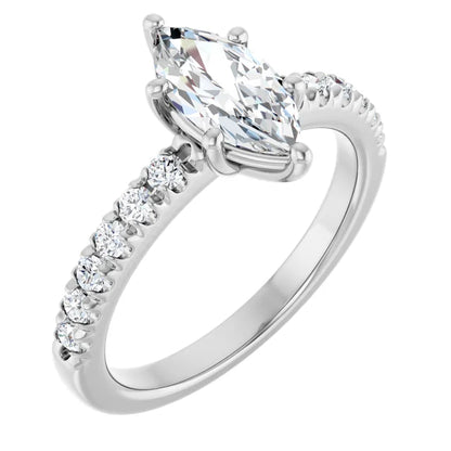 Marquise Six Claw Pave White Gold Engagement Ring 