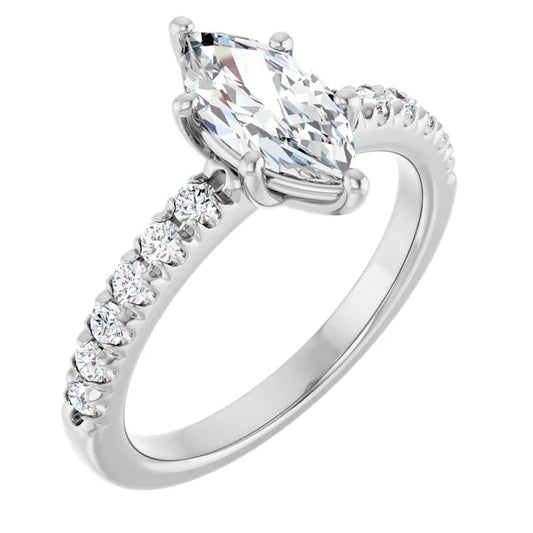 Marquise Six Claw Pave White Gold Engagement Ring 