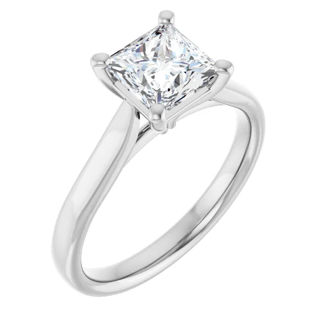 Four Claw White Gold Princess Solitaire Engagement Ring