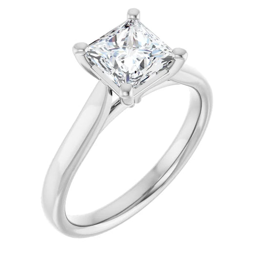 Four Claw White Gold Princess Solitaire Engagement Ring
