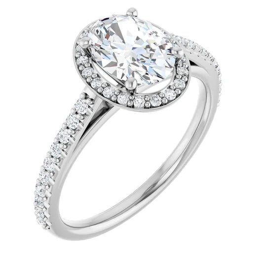 Oval White Gold Halo Lab Diamond Engagement Ring 