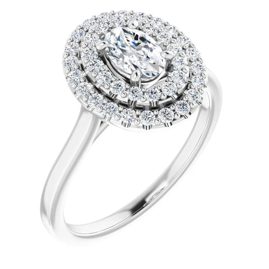 Oval White Gold Double Halo Solitaire Lab Diamond Engagement Ring