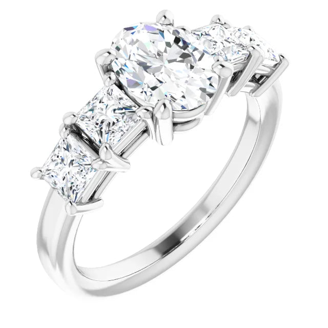 Oval White Gold Multi Stone Accent Style Engagement Ring