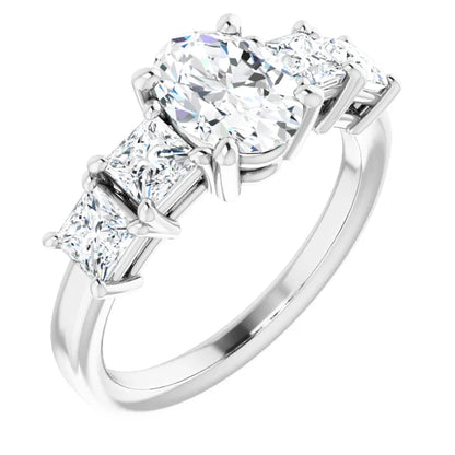 Oval White Gold Multi Stone Accent Style Engagement Ring