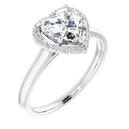 Heart Halo Solitaire Lab Diamond Engagement Ring White Gold. 