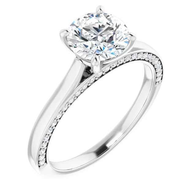 Round Brilliant White Gold Solitaire & Hidden Diamond Band Engagement Ring