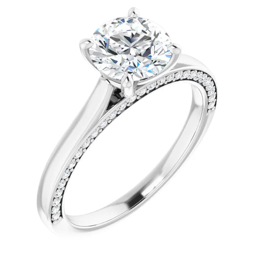 Round Brilliant White Gold Solitaire & Hidden Diamond Band Engagement Ring