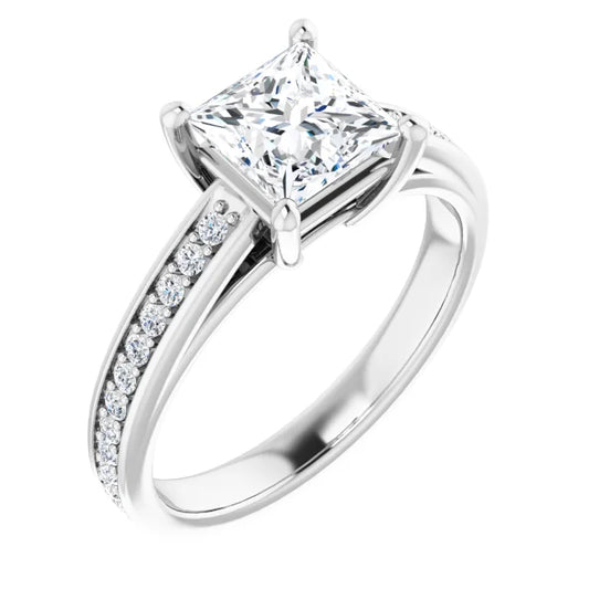 Princess White Gold Claw Set Style Lab Diamond Engagement Ring 