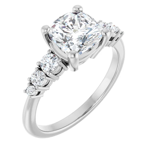 Cushion White Gold Multi Stone Accent Style Engagement Ring