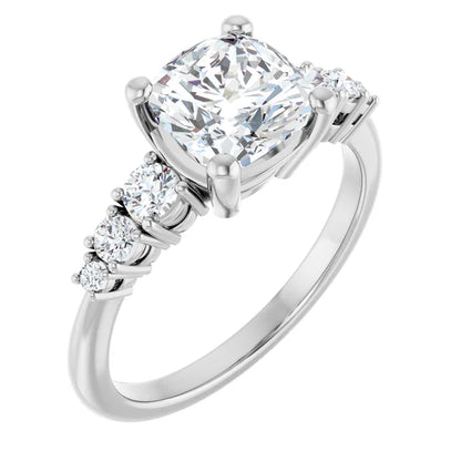 Cushion White Gold Multi Stone Accent Style Engagement Ring
