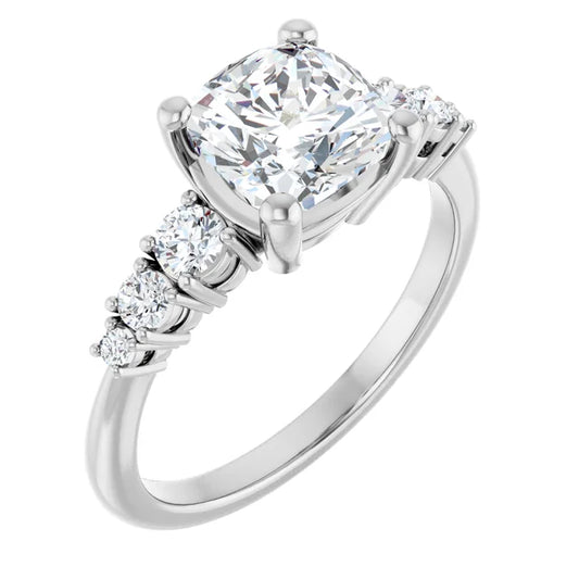 Cushion White Gold Multi Stone Accent Style Engagement Ring
