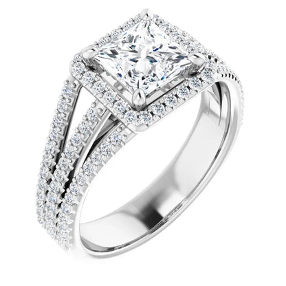 Princess White Gold Halo Style Engagement Ring