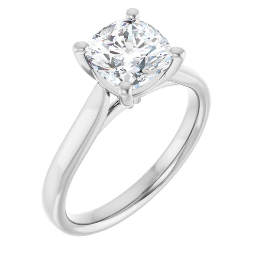 Four Claw White Gold Cushion Solitaire Engagement Ring