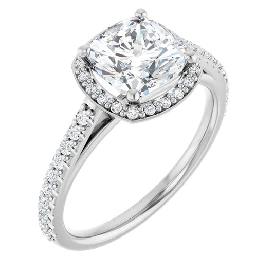 Cushion White Gold Halo Lab Diamond Engagement Ring 