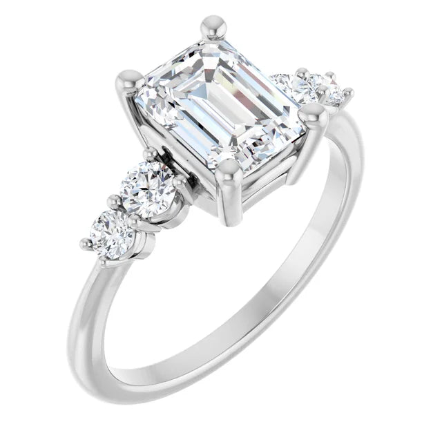 Emerald White Gold Multi Stone Accent Style Engagement Ring