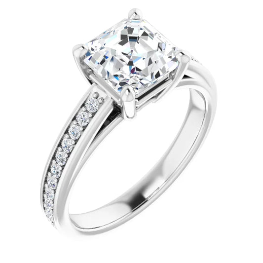Asscher White Gold Claw Set Style Lab Diamond Engagement Ring