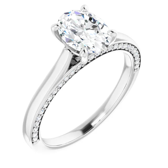 Oval White Gold Solitaire & Hidden Diamond Band Engagement Ring
