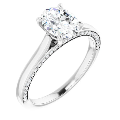 Oval White Gold Solitaire & Hidden Diamond Band Engagement Ring