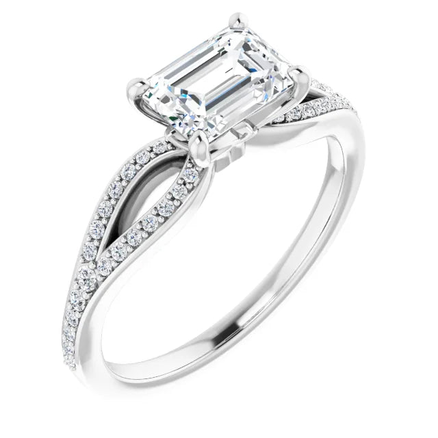 Emerald White Gold East West Style Engagement Ring