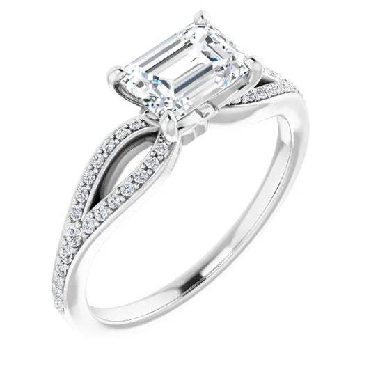 Emerald White Gold East West Style Engagement Ring