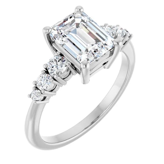 Emerald White Gold Multi Stone Accent Style Engagement Ring