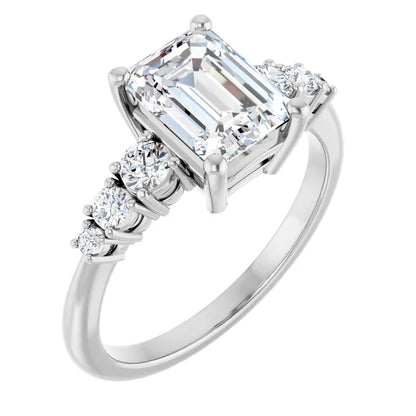 Emerald White Gold Multi Stone Accent Style Engagement Ring