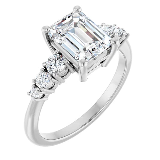 Emerald White Gold Multi Stone Accent Style Engagement Ring