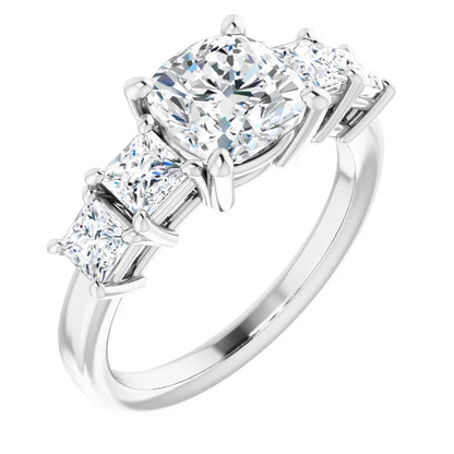 Cushion White Gold Multi Stone Accent Style Engagement Ring