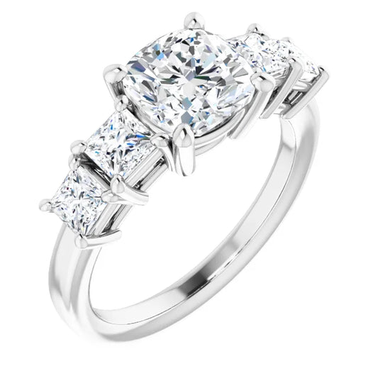 Cushion White Gold Multi Stone Accent Style Engagement Ring