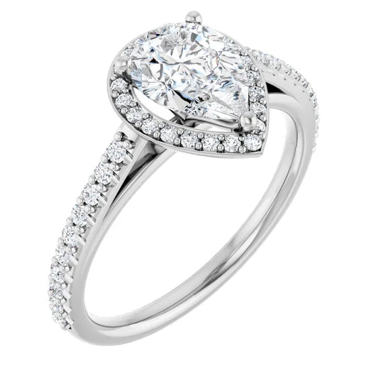 Pear White Gold Halo Lab Diamond Engagement Ring 