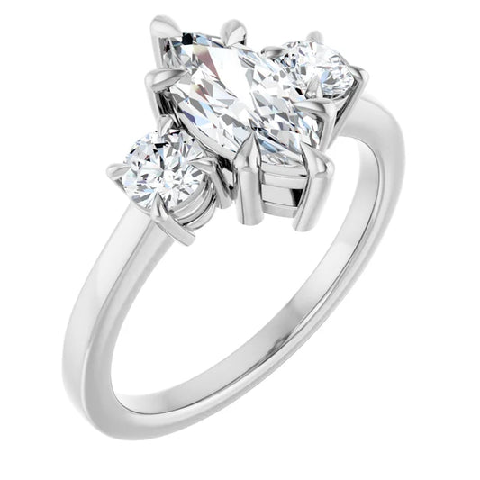 Marquise White Gold Tri Stone Lab Diamond Engagement Ring 