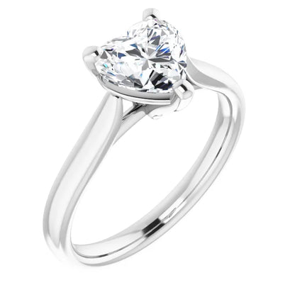 Three Claw White Gold Heart Solitaire Engagement Ring