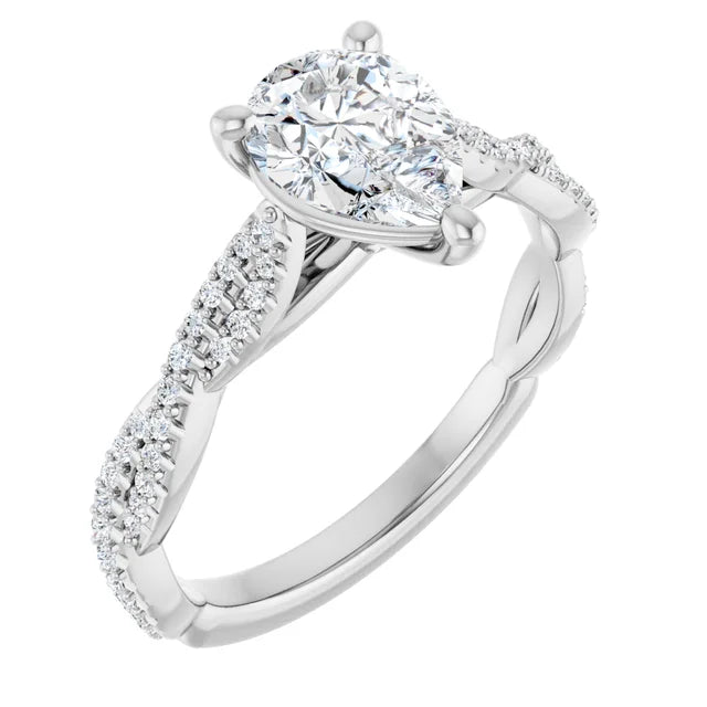 Pear White Gold Twist Style Engagement Ring