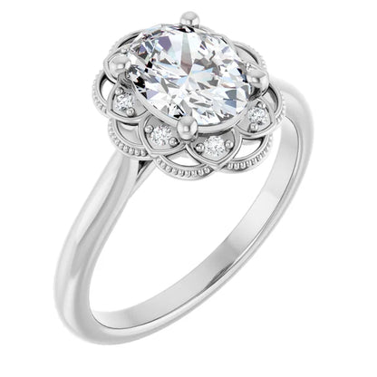 Oval White Gold Antique Inspired Design Engagement Ring